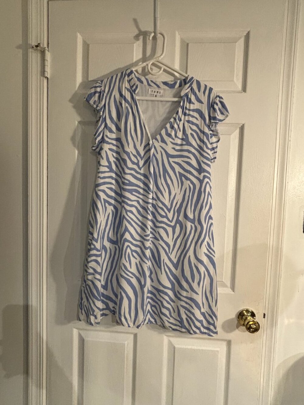 THML Blue & White Zebra Print Flutter Sleeve Dress | Size Medium - Picture 3 of 8